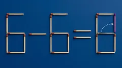 Zápalková rovnice 6 − 6 = 8 s naznačeným přesunem sirky